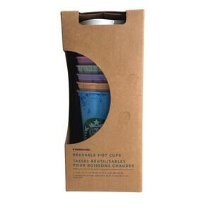 New in box Starbucks reusable hot cups 6 cups with lids 16 oz.